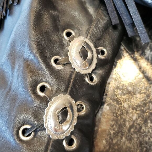 Steer Brand Vtg Leather Jacket with Fringe and Snakeskin Roses Design Sz 12 - Picture 6 of 16